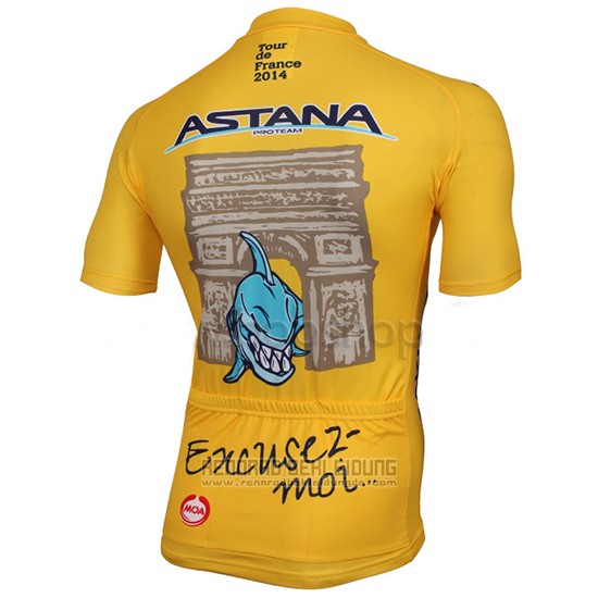 2014 Fahrradbekleidung Astana Gelb Trikot Kurzarm und Tragerhose